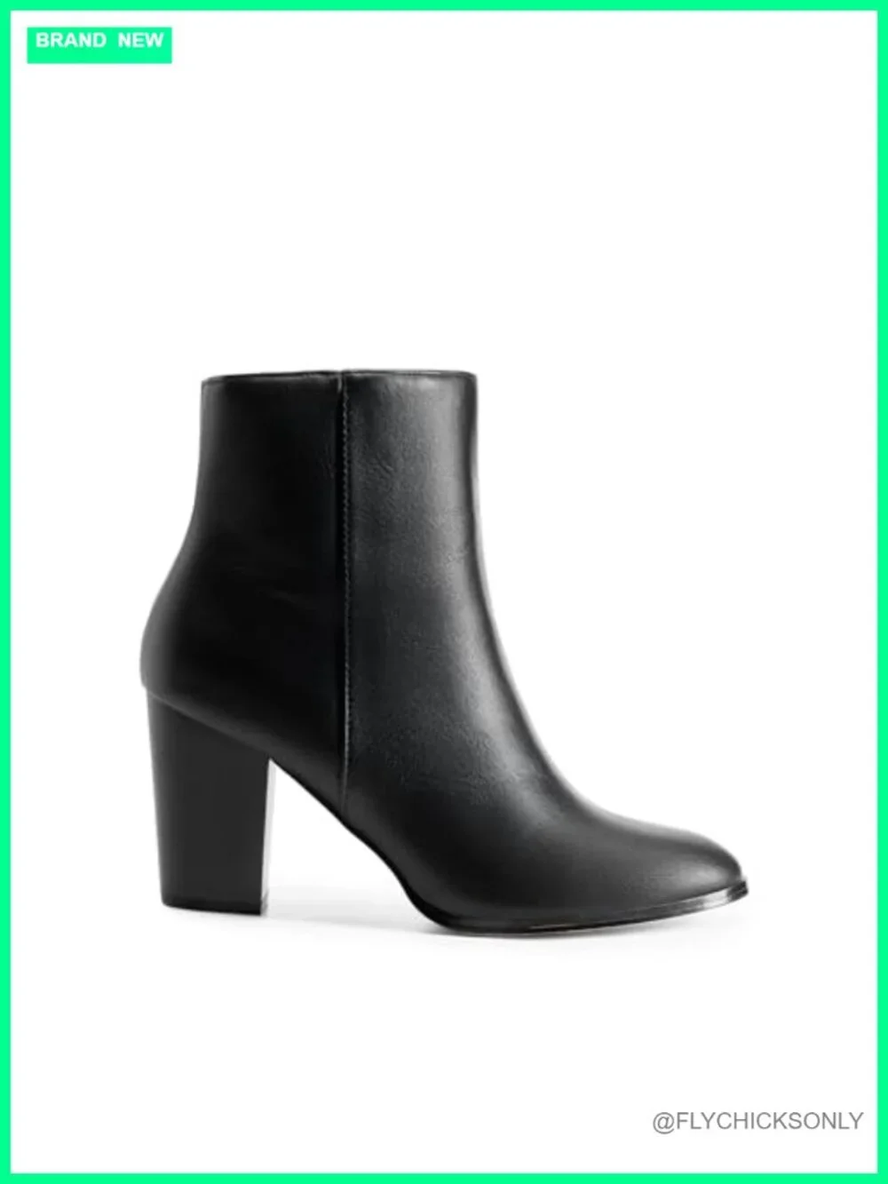Faux Leather Ankle Boots Chunky Block Heel Pointed Toe Booties Side Zipper